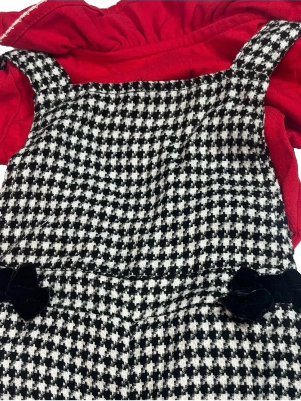 Wonder Nation Girls 12M Red Houndstooth Knit Cotton One-Piece Overall Snap NWOT
